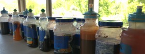 These are the many bottles and jars of dye stock solutions I can play with. From these I can mix new colors, adjust depth of shade or just use the color as is.  The possibilities seem endless!