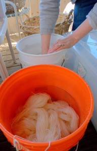 Soaking the yarn for awhile assures good color saturation. Of course, this means waiting, too!