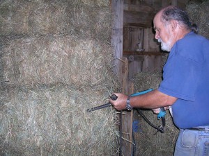 Jim takes random core samples of about 15 bales so we have a good mix of the forage. We send the sample to a diagnostic lab in NY and keep our fingers crossed.